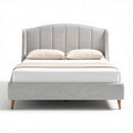 Gestoffeerd bed met hoofdbord en houten poten 200 x 160 x 100cm grijs