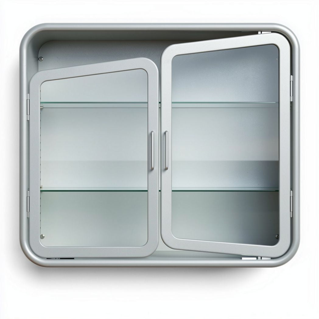 Glazen wandkast van staal met dubbele deuren 60 x 40 x 15cm zilver