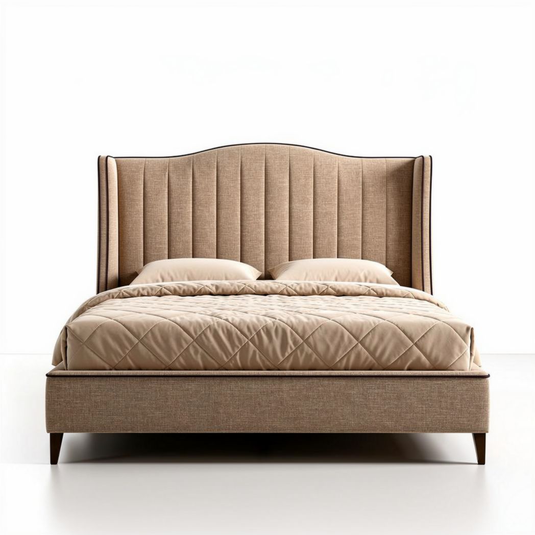Stoffen bed met hoofdbord in lichtbruin 210 x 180 x 120cm