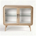Houten kast met glazen deuren en planken 80 x 40 x 70cm naturel lichtbruin