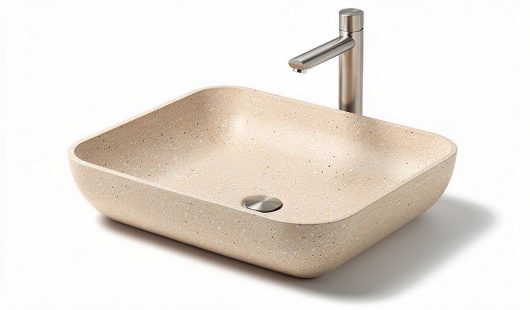 Wastafel van kunststeen in beige afwerking met afmetingen 50 x 40 x 15cm