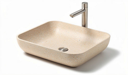 Wastafel van kunststeen in beige afwerking met afmetingen 50 x 40 x 15cm