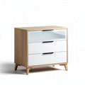 Houten kast met drie lades en glazen front 50 x 40 x 80cm natuurkleur