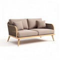 Bank van hout en rotan met kussens in beige 180 x 80 x 70cm